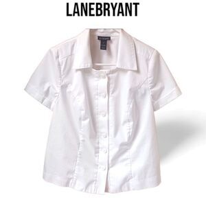 NWOT LANE BRYANT Plus Size White Short Sleeve dress Shirt.